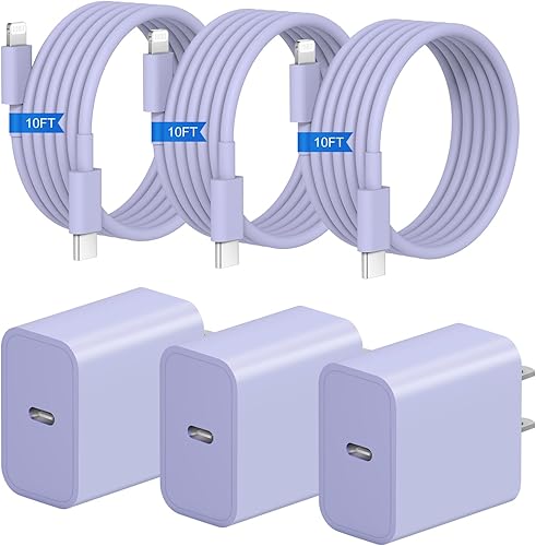 Miniatura 11 de Cargador rápido para iPhone de 10 pies, 3 unidades, cargador de pared USB C de 20 W con cable de carga rápida de 10 pies compatible con iPhone