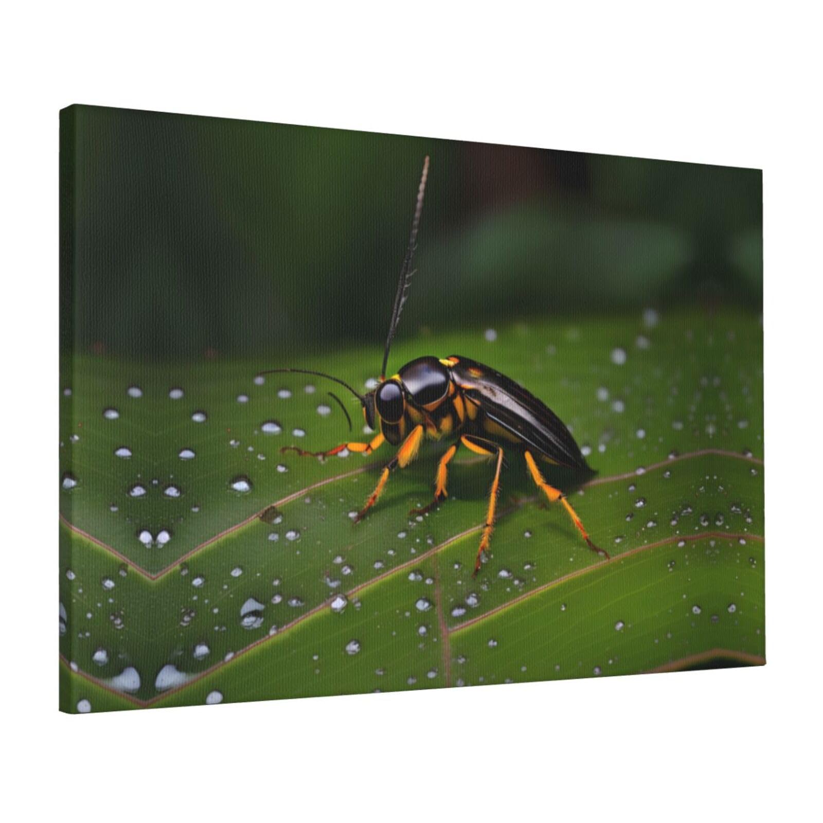CNTDBU Insects on leaves Canvas Wall Art 16x24 Inch-Large Modern Painting Print for Living Room, Framed Ready to Hang Artwork for Bedroom