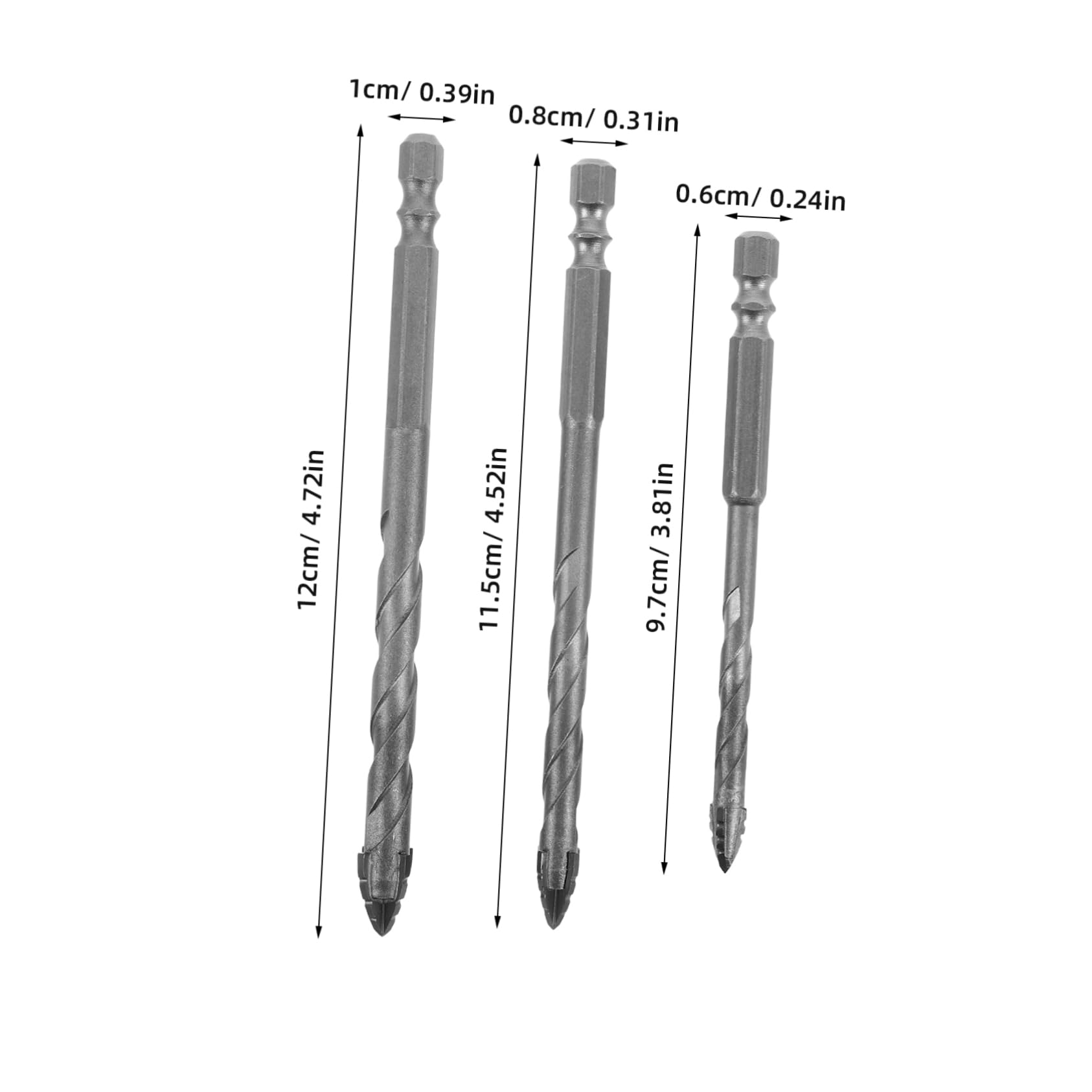 Balacoo Home Improvement Drill Bits Set 3pcs Tungsten Steel Concrete Tile Drill Bits