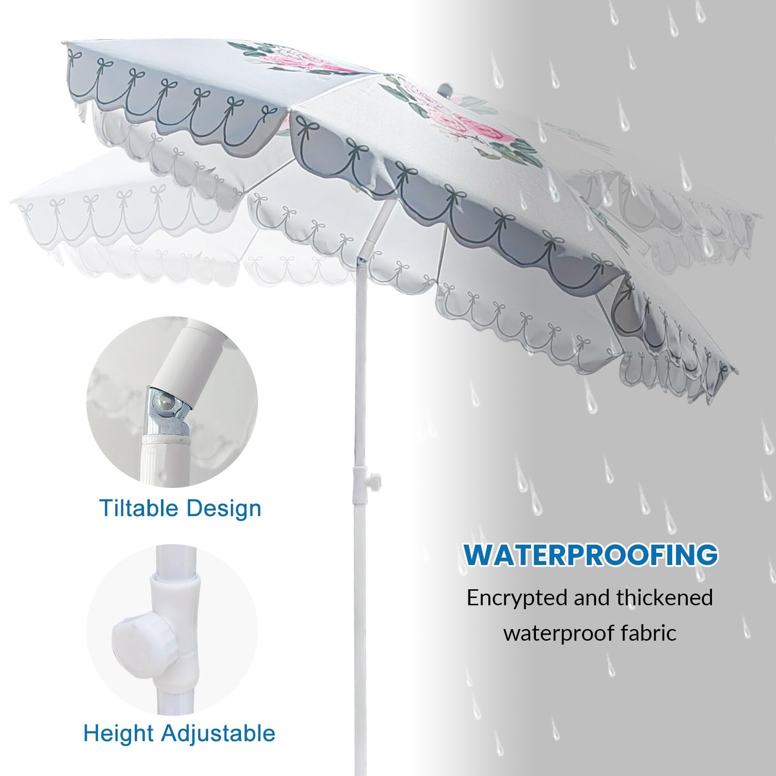 Sombrilla De Playa Plegable Y Inclinable,sombrilla Playa Antiviento Grande 200cm, Antiviento Sombrilla UPF 50+, Impermeable Sombrilla Portátil para Terraza Piscina Patio Café