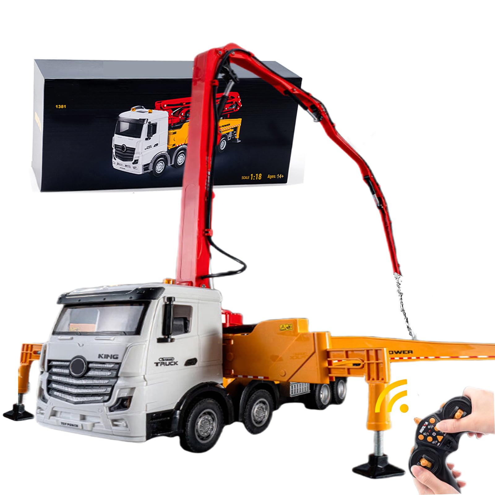 Ssccgym 18.9-Inches Remote Control Cement Pump Truck 11-Channel 1/18 Scale 2.4Ghz RC Construction Vehicle with Water Pump for 14y+ Beginners Adults (Yellow 8-Wheels)