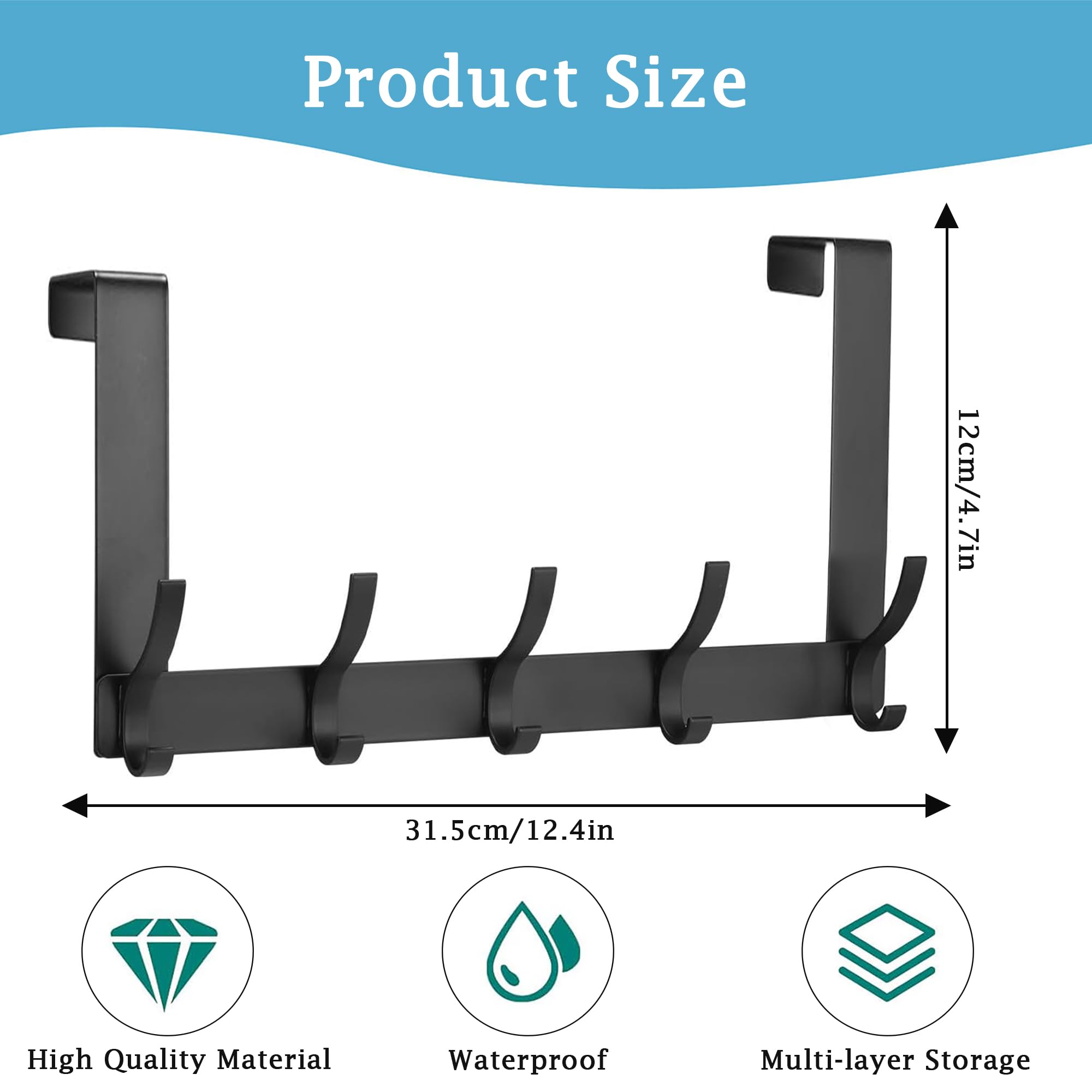 Shunshi Over Door Hanger with 5 Hooks, Heavy Duty Door Hooks for Coat Towel - Image 2