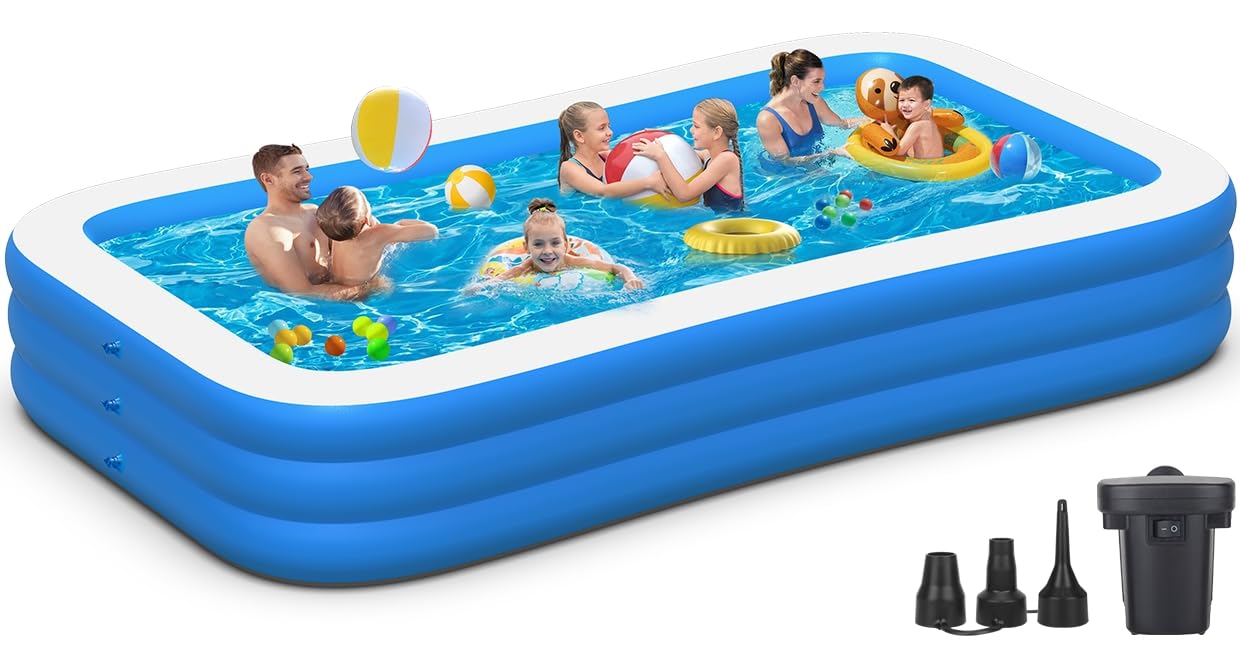 Extra Large Inflatable Swimming Pool with Pump,Blow Up Inflatable Pool for Adults, 130"x72"x22" Full Size Family Swimming Pools for Backyard Home Garden Lawn Indoor Outdoor