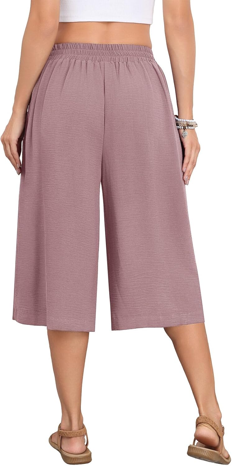 Askyes Women's Wide Leg Lounge Capri Pants with Pockets Elastic Casual High Waisted Loose Trouser S-3XL - Image 2