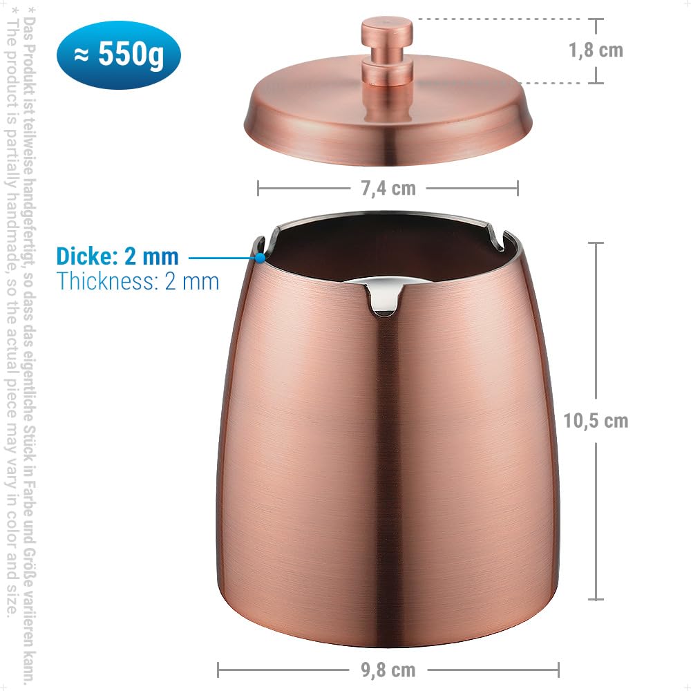 ecooe Posacenere Antivento con Coperchio in Acciaio Inox XL Posacenere Antivento e Antipioggia per Rame Esterno e Interno
