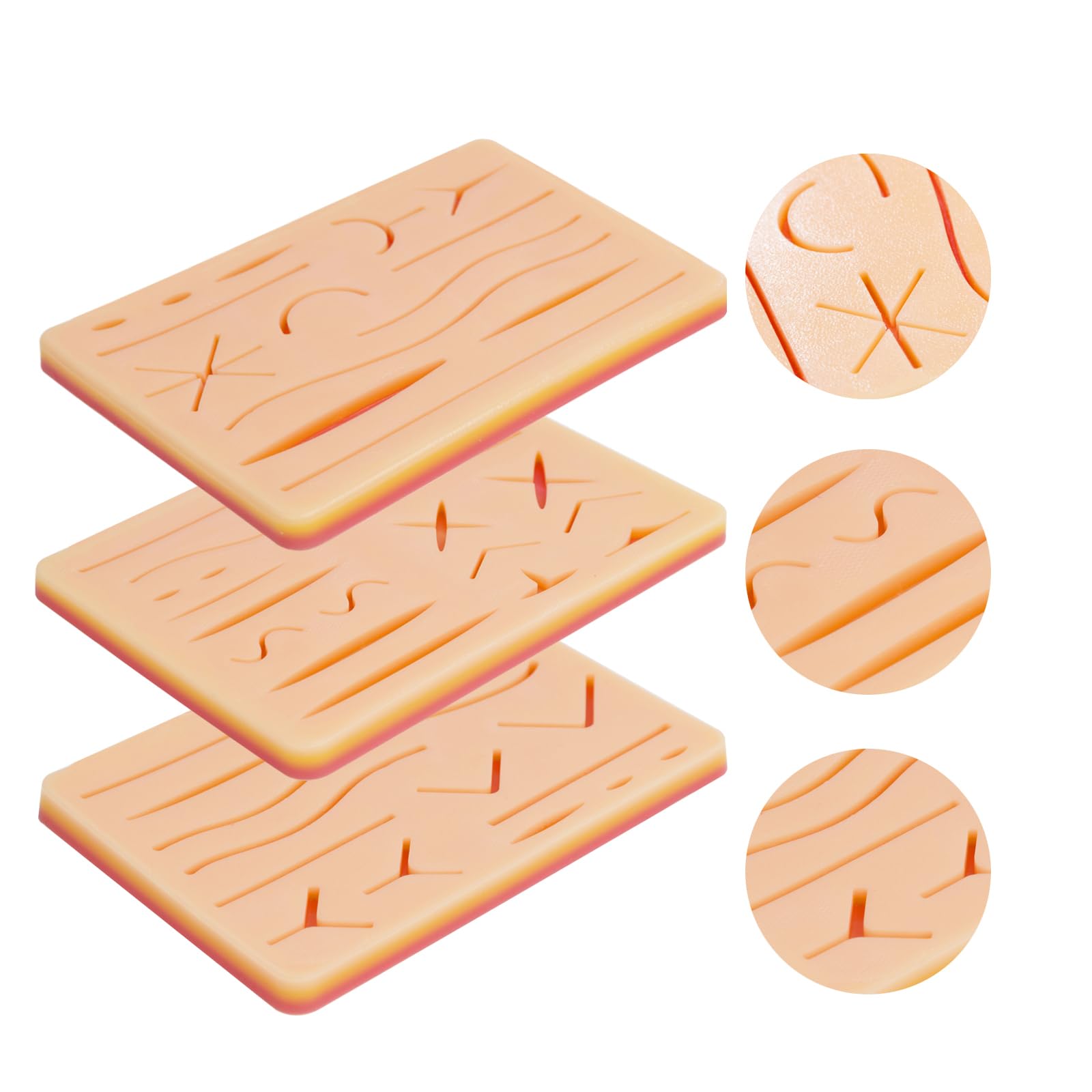 3-Piece Suture Pad, Suture Practice Pad with Various Wound Shapes, Suture Practice Kit, Suitable for Medical, Veterinary Medical Staff Training and Practice (Combination Three)