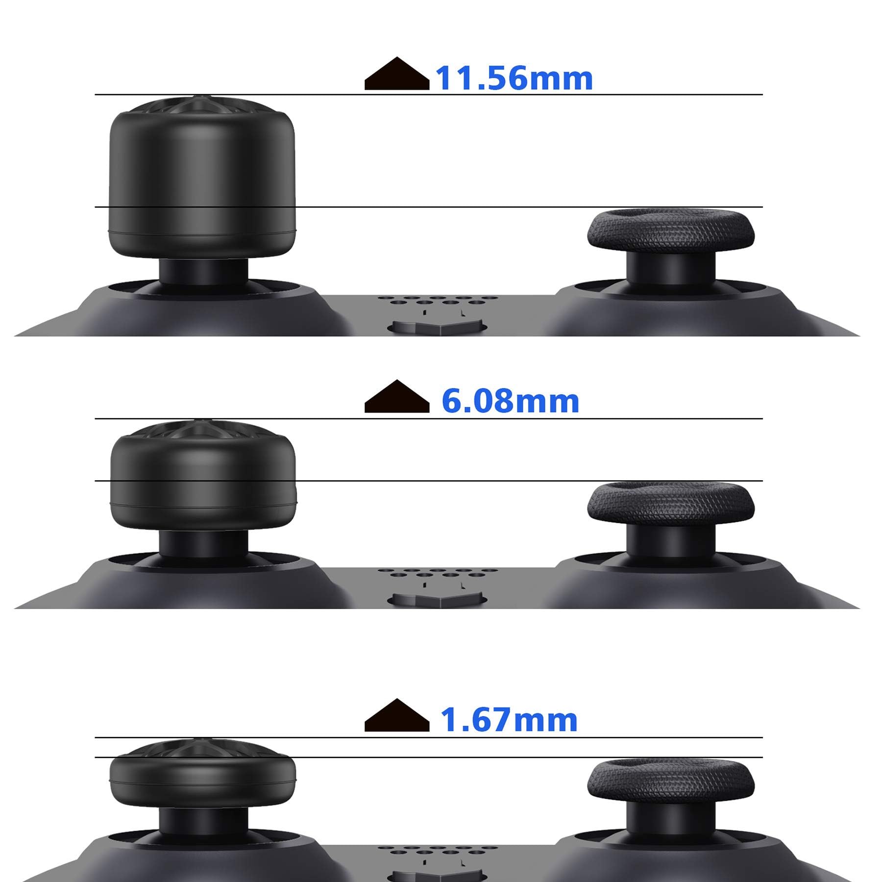 playvital Tapas para Joystick para ps5/4, para Xbox y Switch Pro | 3 Alturas Convexa y Cóncava, Silicona Suave, Agarre Antideslizante, Ajuste Preciso, Pentagrama&Rueda Giratoria-Negro