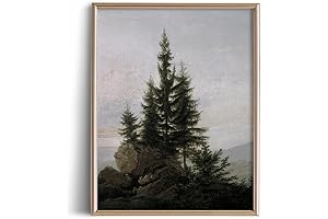 Rustic Green Forest Pine Tree in Moody Mountain Landscape Forest Wall Art Prints