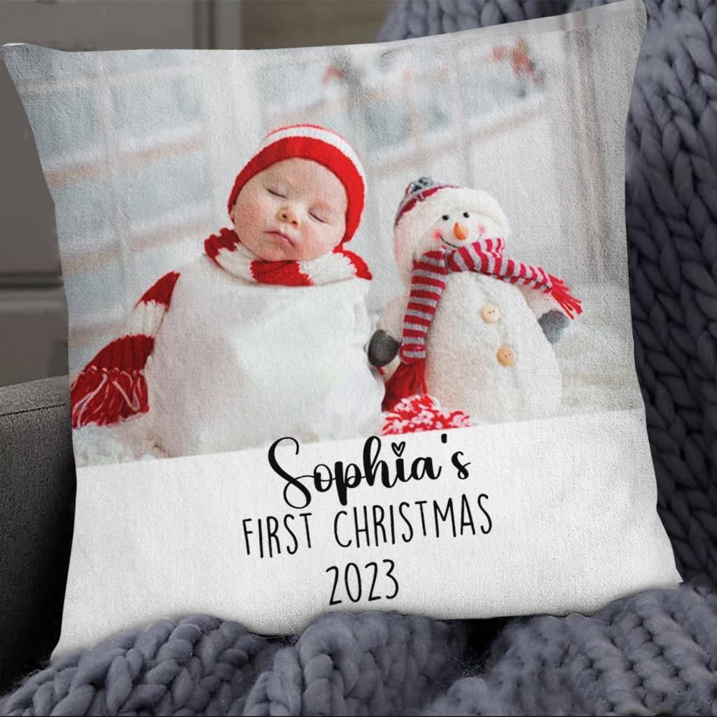 Personalized Square Pillow for Dad to Be New Dad from Baby Bump New Grandpa First Time Dad Gifts Funny Baby First Christmas Custom Name & Photo Double Sided Couch Cushion On Christmas