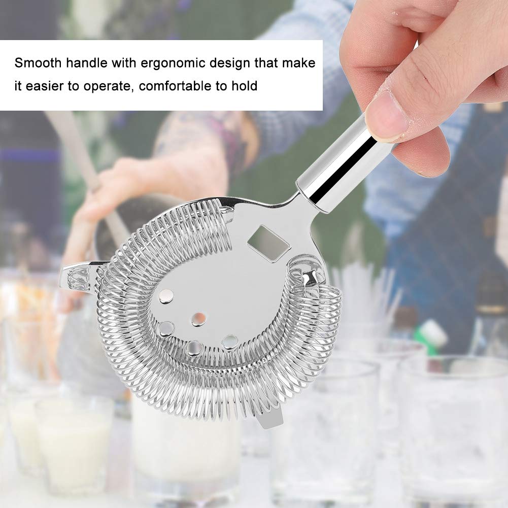 Hawthorne Cocktail Strainer Stainless Steel Filter Stylish Straining Lid Cocktail Shake Party Straining Tool (large silver)