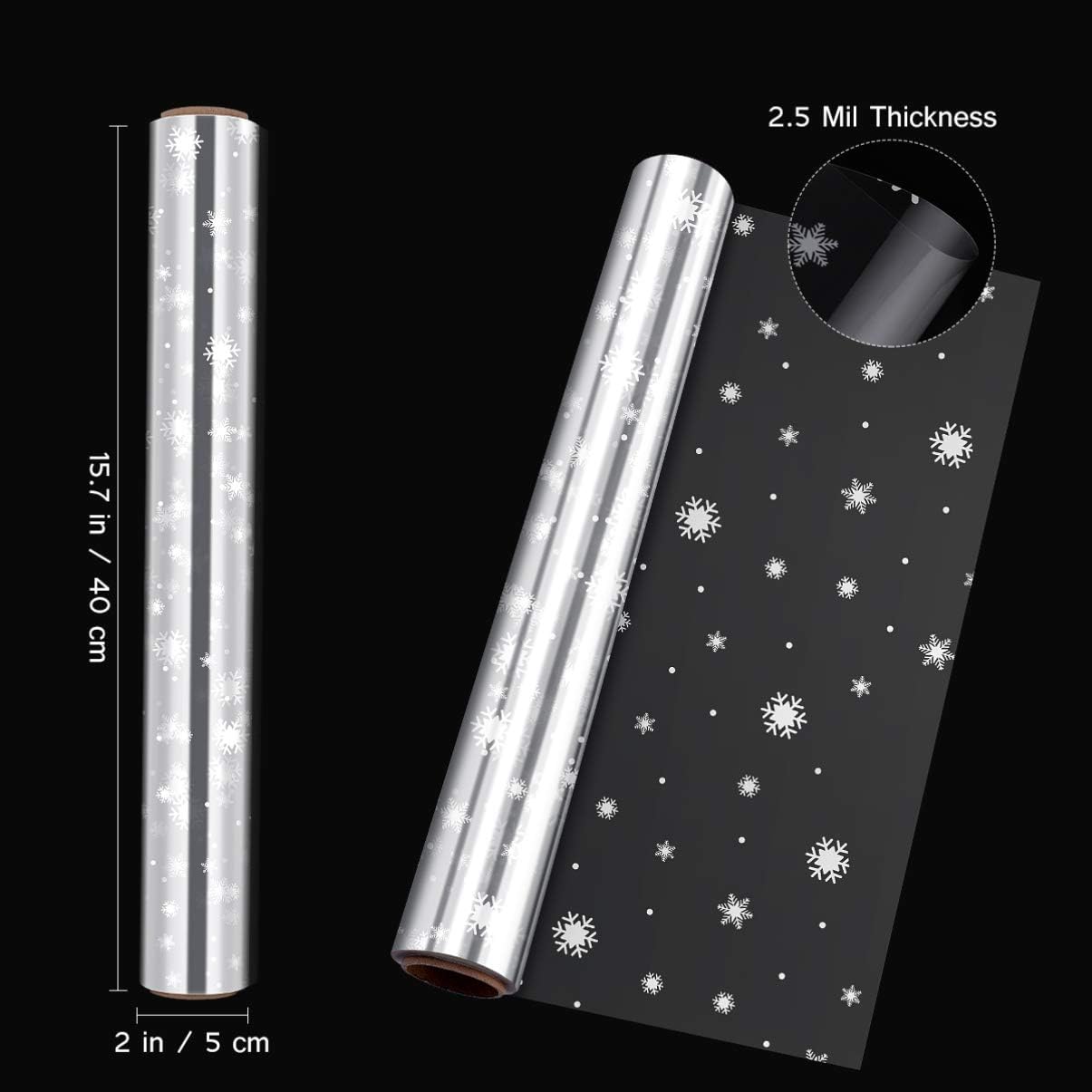 NUOBESTY Christmas Cellophane Wrap Roll, 98.43Ft x 15.75In Snowflake Wrapping Paper, 2.5 Mil Thick Clear Cellophane Bags for Holiday Baskets, Party Favors & Christmas Decorations