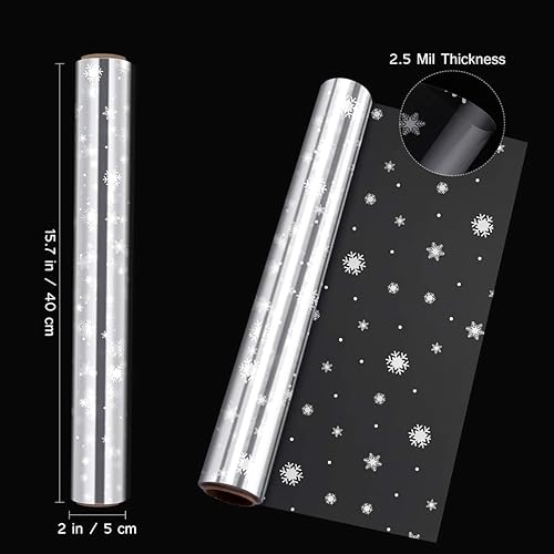 Miniatura 3 de Rollo de papel de envoltura de celofán de copo de nieve de Navidad, 2.5 mil de grosor, 1,181.1 x 15.7 in, para envolver flores de Navidad, embalaje