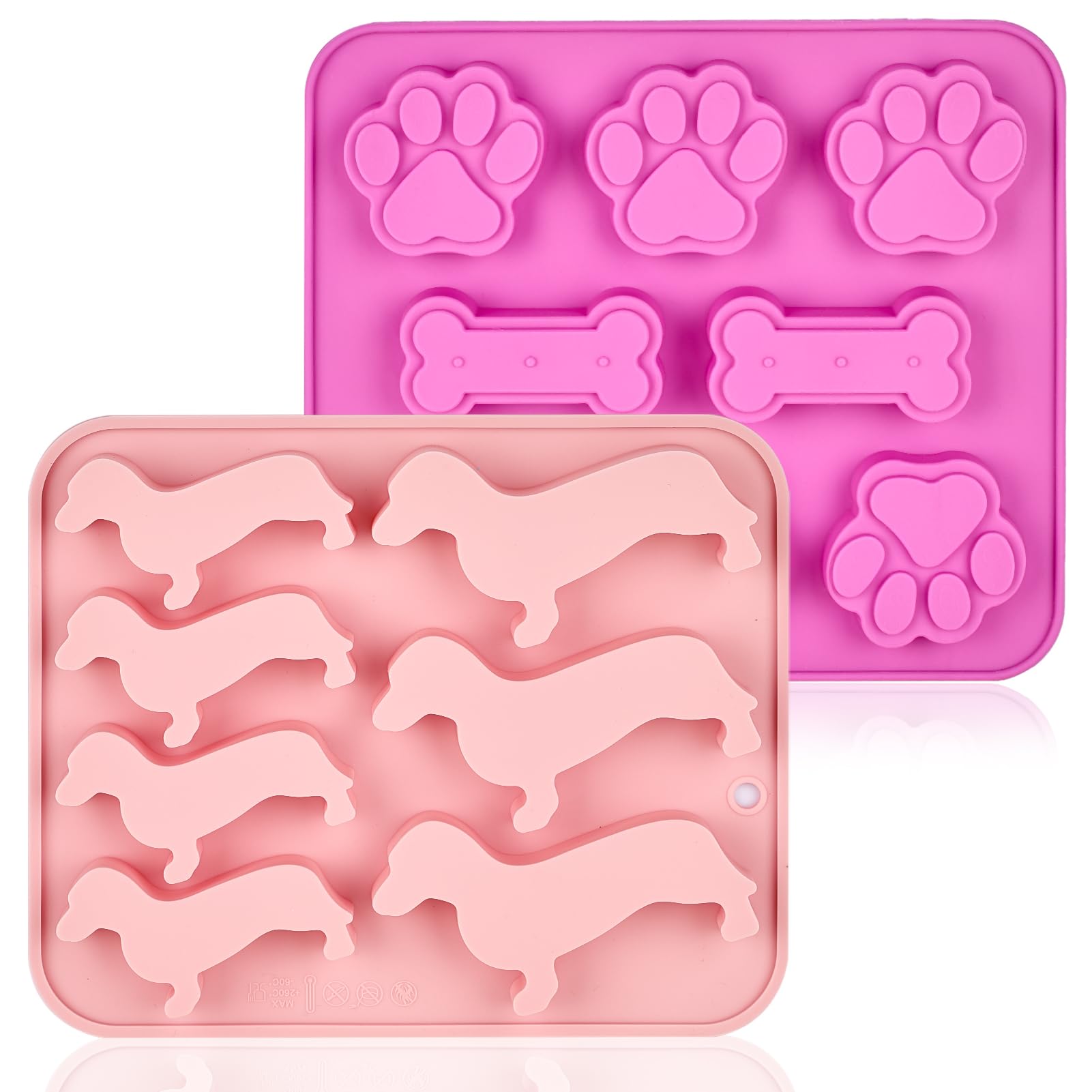 2 Pack Sausage Dog Ice Cube Tray, Dachshund Gifts for Pet Lovers, Dog Themed Silicone Moulds for Baking, Chocolate, Treat Moulds, Dogs Paw and Bone Silicone Molds
