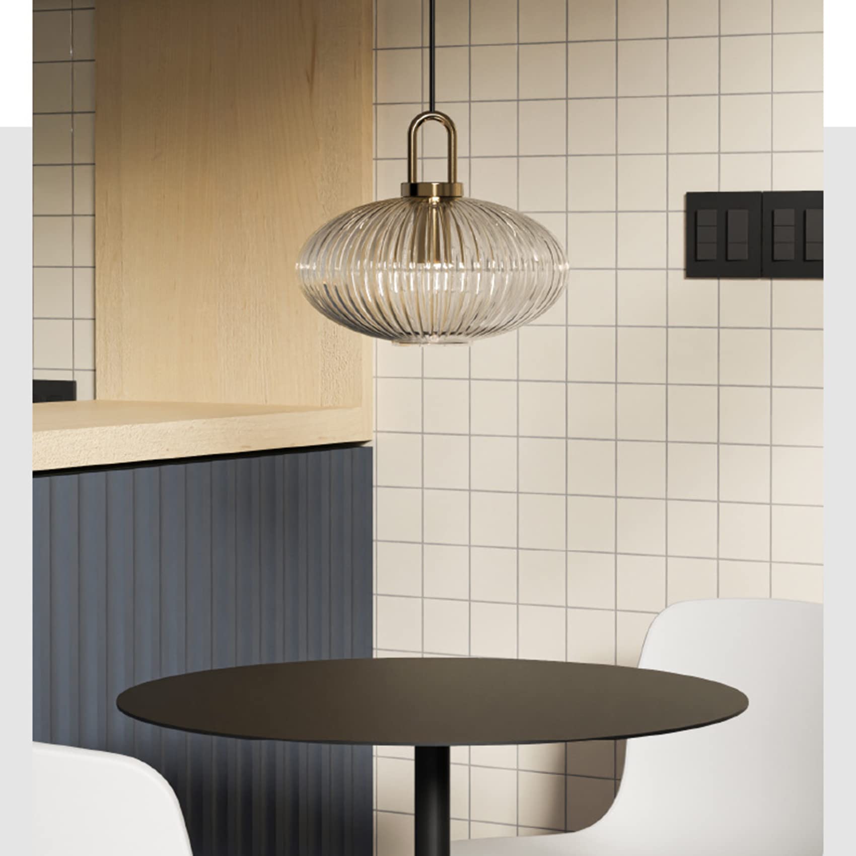 Lampadario Moderno in Vetro Trasparente a Righe, Lampada a Sospensione Regolabile con Finitura Ottone, Plafoniera E27 per Isola della Cucina, Sala da Pranzo, Camera da Letto (30cm)