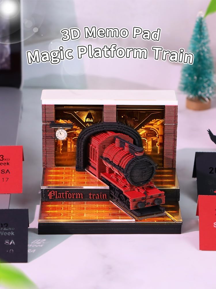3D Memo Pad, 3D Calendar 2026, Time Piece Calendar, Tear-Off Calendars 2026, 3D Paper Carving Art Memo Pad, Art Carving Sticky Notes for Office Home Gifts Ornaments (Magic Train)