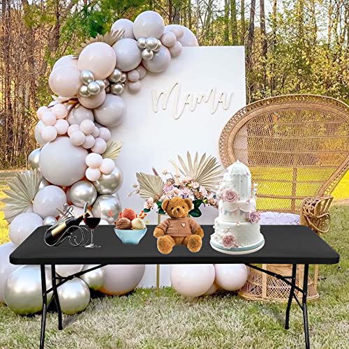 10 Pack Stretch Fabric Table Top Cap Cover, fits 6' Tables, Spandex Table Covers Washable Elastic Universal Rectangle Tablecloth Protector for Indoor Outdoor Party Picnic Wedding, Black, 30" W x 72" L - Image 3