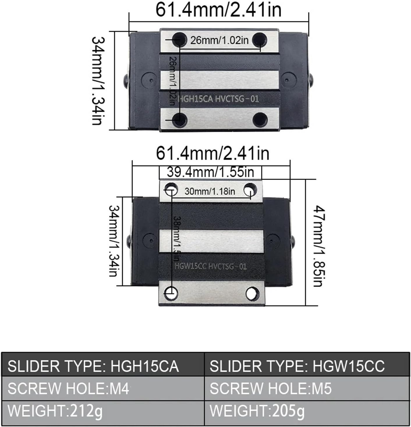 Steel Slider Block HGH15CA HGW15CC HGH20CA HGW20CC 1Pcs(HGH20CA,4PCS)