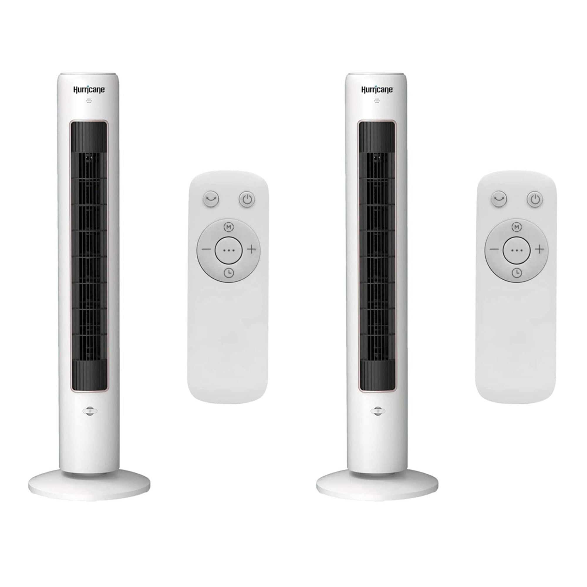 Hurricane 40 Inch Triple Action Air Enhancing Tower Fan and Aromatherapy Diffuser with Remote Control and Floor Mount Construction, 2 Pack, White