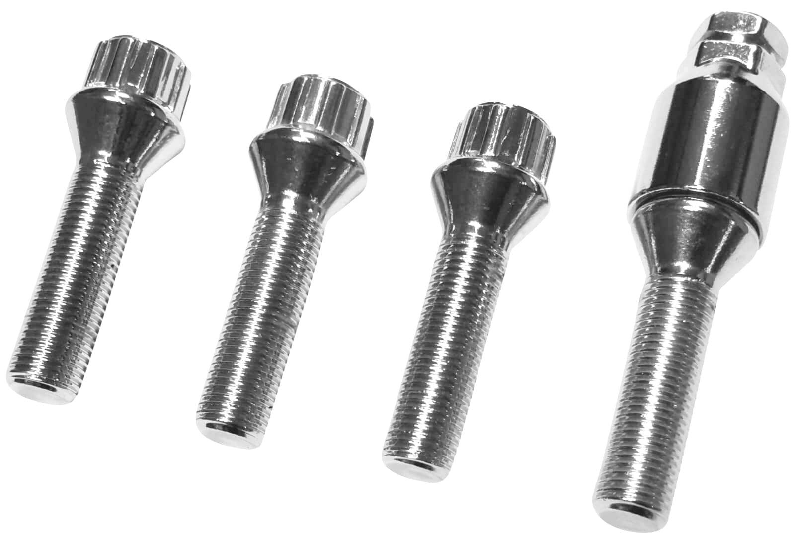Blokada do felg M14 x 1,5 x 43 mm, taśma stożkowa 60°, 4 srebrne zamki felg, zestaw 4 sztuk, zabezpieczenie felg, zabezpieczenie przed kradzieżą, zabezpieczenie kół, śruby kół