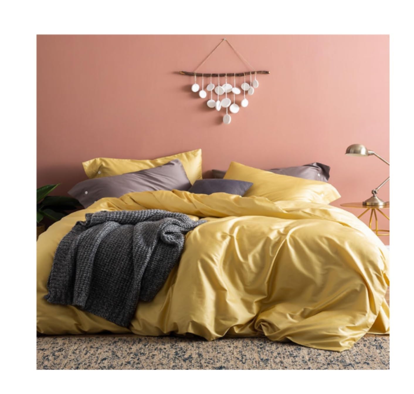 Parure de lit 4 pièces moderne jaune pour illuminer votre chambre double 1,2m