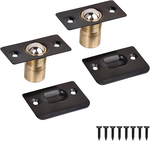 Paquete de 2 pestillos de bola ajustables para puerta de armario, puerta de dormitorio, con rodamiento (negro)