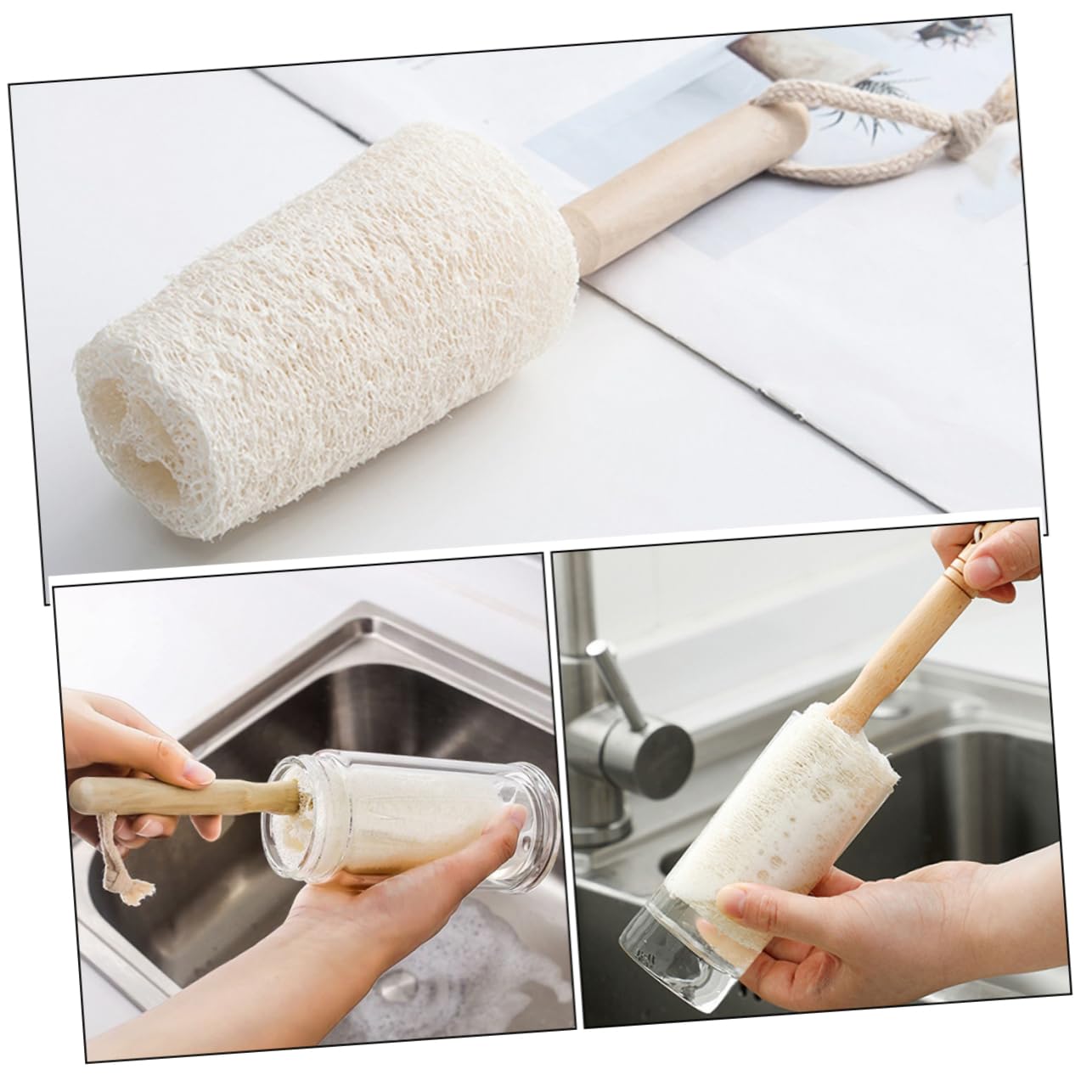 IMIKEYA 3 Set Spazzola Per La Pulizia Della Luffa Spazzola Per La Pulizia Delle Pentole Scovolino Da Cucina Detergente Per Bottiglie D'acqua Spazzola Da Cucina Di Legno Beige 3 Pezzi * 3