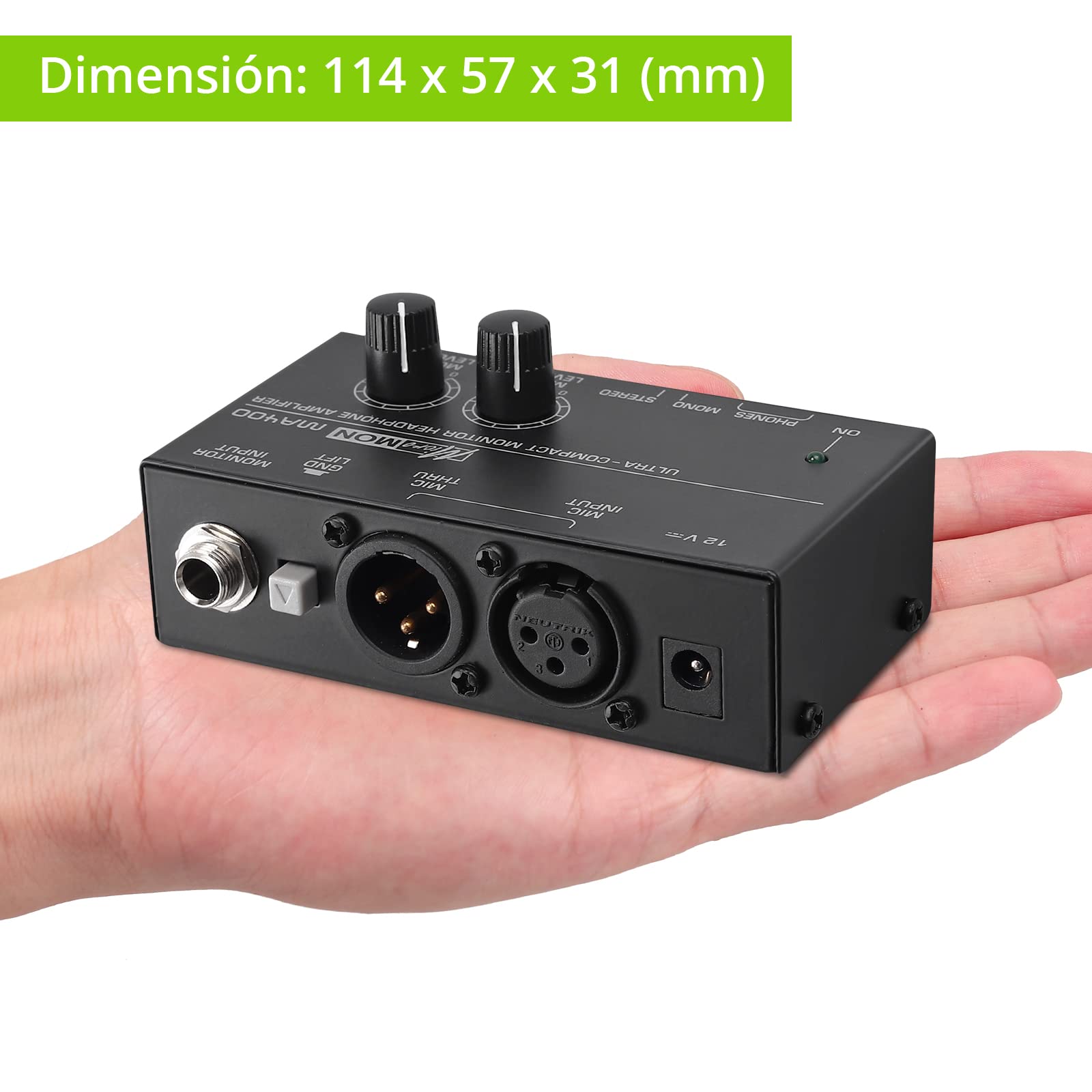 LiNKFOR MA400 Amplificador de Auriculares Ultra-Compacto con Entradas 6,35mm y 3,5mm Amplificador de Auriculares para Señal de Audio y Micrófonos XLR con Control de Volumen para Estudio Escenas