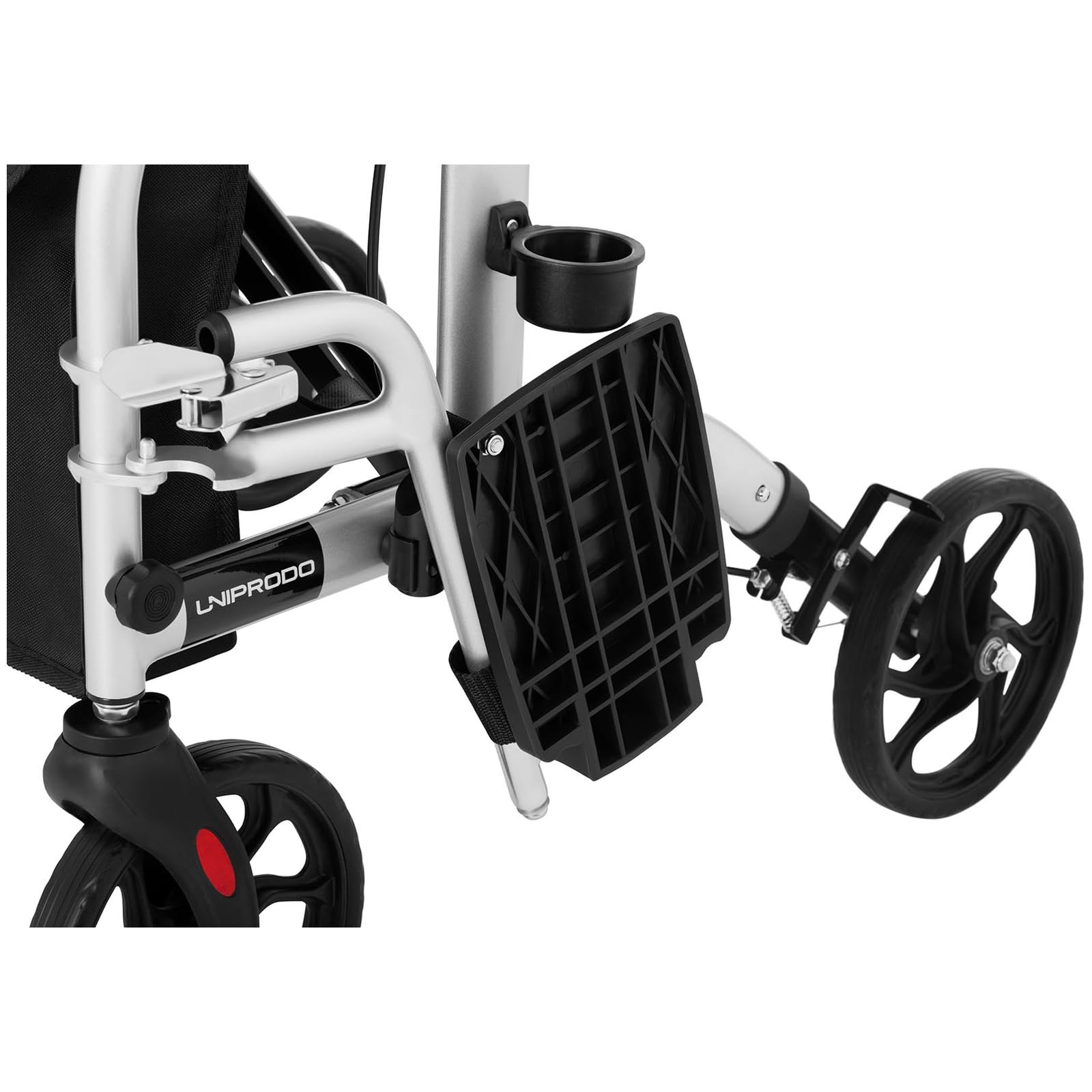 Deambulatore 2 in 1 Rollator per Anziani Sedia a Spinta per Trasporto UNI_ROLL_03 2in1 (Argento, 136 kg, Alluminio, Borsa per la Spesa, 4 Ruote)