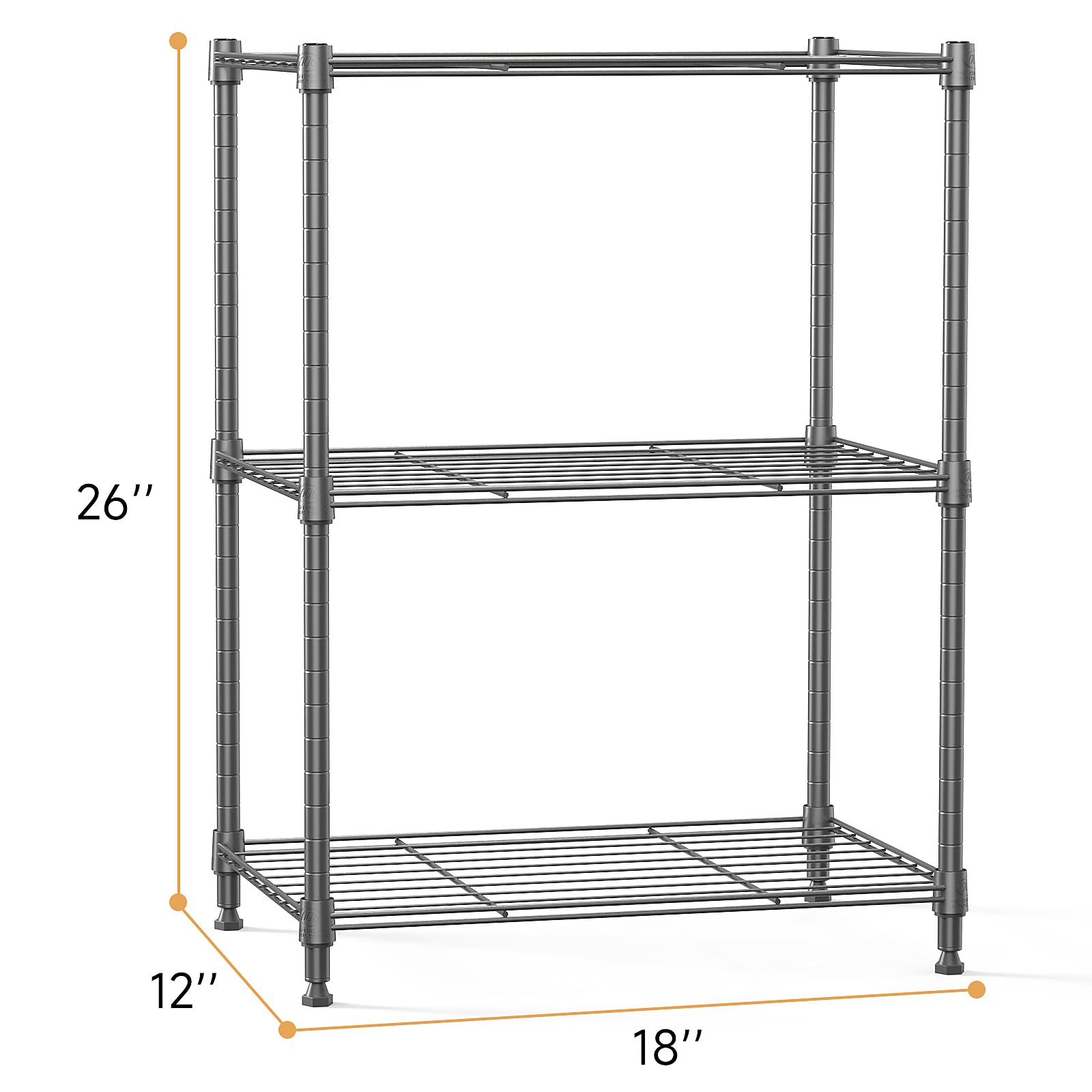 IZEUK 3 Tier Shelf, Heavy Duty Steel Wire Shelving Unit for Home, Kitchen, Laundry Room Organization, Office Storage Rack (17.7