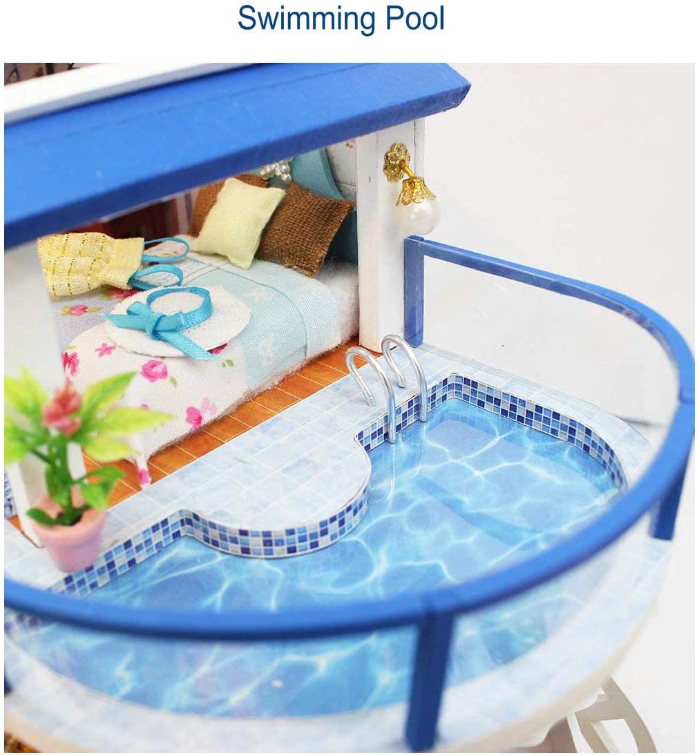 GuDoQi DIY Miniature Dollhouse Kit, Miniature House Kit 1:24 Scale,Tiny House kit with Music and Furniture Kit, Great Gift for Birthday Christmas, Blue Sea Legend