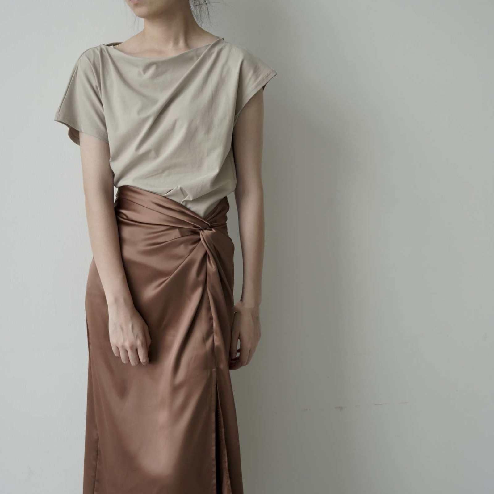 Jupe De Hanche Taille Haute en Satin Marron pour Femme - Conception Croisée Texturée D'Été Jupe Sexy À Fente Latérale sur Le Genou, Jupe Trapèze À La Mode Et Douce pour La Peau,Coffee,