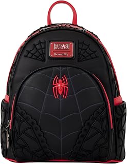 Loungefly Marvel:スパイダーマン - ウェブ - 3D刺繍ミニバックパック ジッパーチャーム付き - コレクターバッグ | 3Dスパイダーマン刺繍、ロゴリベット、マスクストラップディテール、ジッパーチャーム付きのミニバックパック。