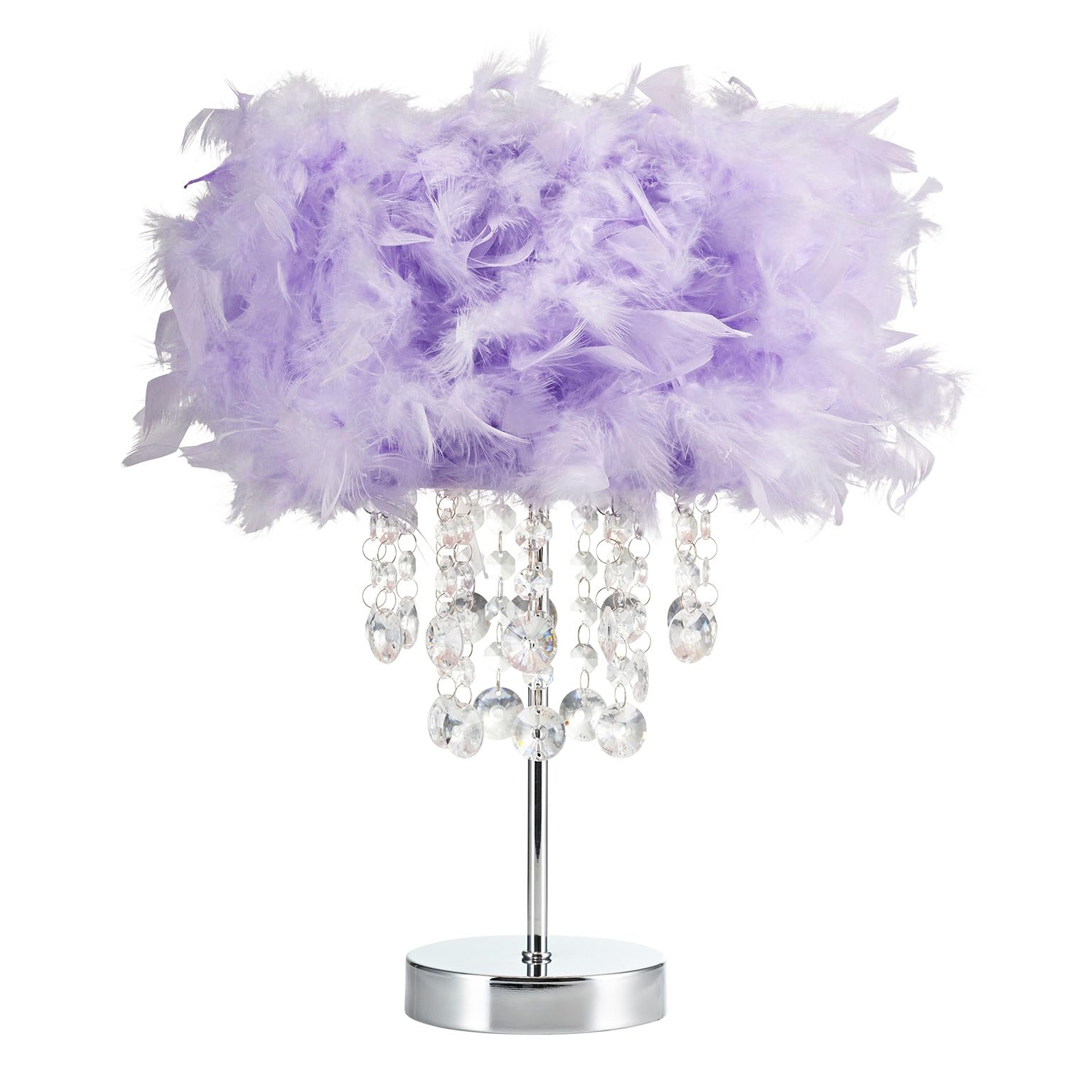 Happy Homewares Chandelier Style Lilac Feather Table Lamp With Waterfall Acrylic Drops from B&Q