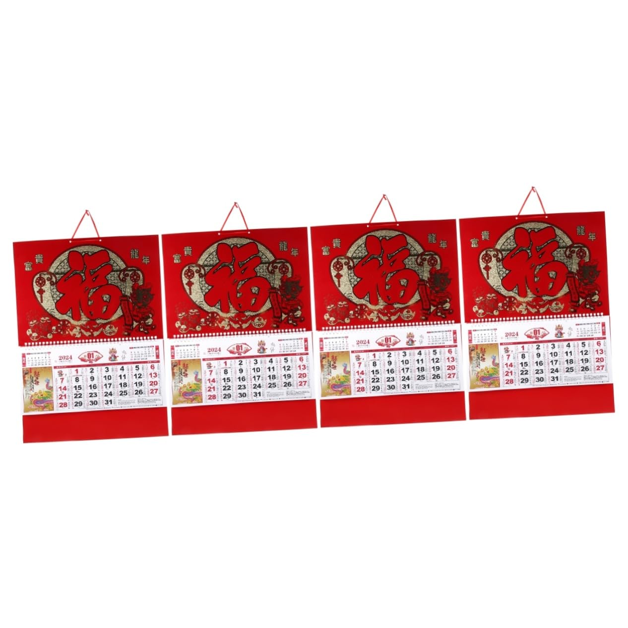 Angoily 4 Piezas Calendario Colgante Año del Dragón Decorativo con Calendario Lunar y Fechas Tradicionales para Pared de y Oficina Impresión y Resistente al Desvanecimiento