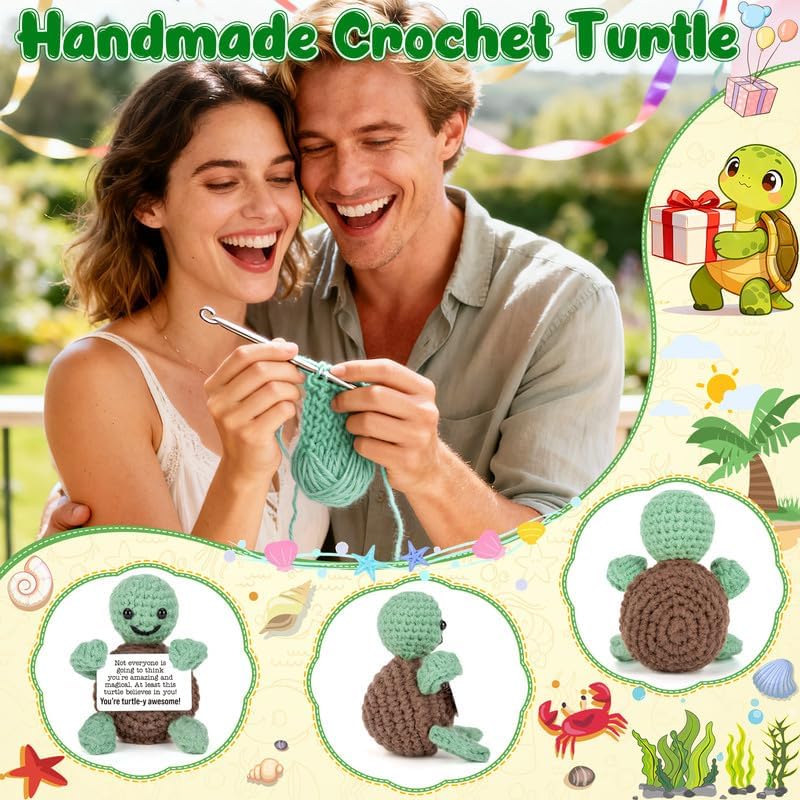 Xinezaa Valentine’s Day Gifts for Her Friend, Positive Emotional Support Crochet Turtle, Cute Funny Encouragement Gift for Bestie Sister Teen, Handmade Mini Turtle Desk Decor - Image 3