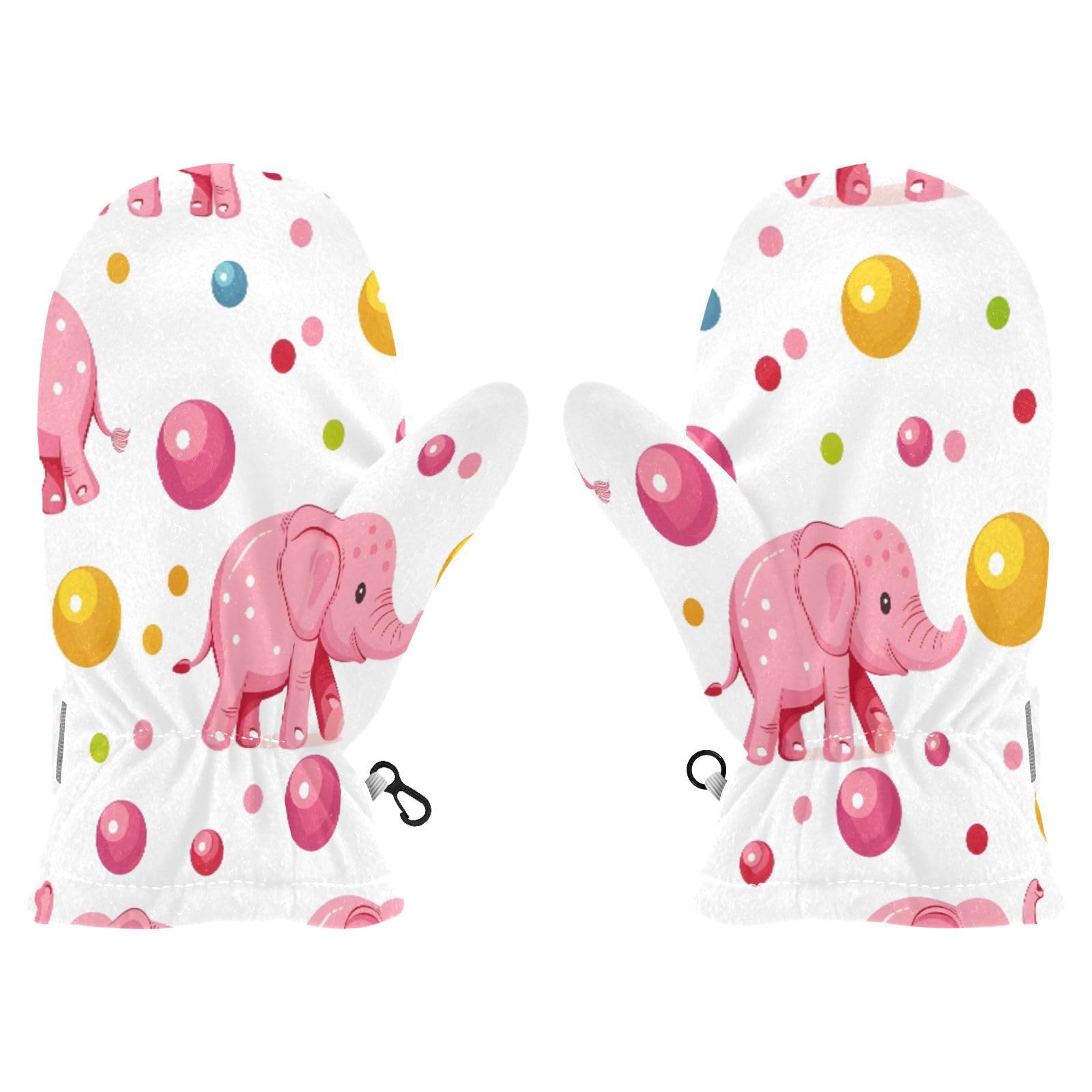 Kid's Winter Gloves Children Warm Gloves Pink Circus Elephant and Balls for Boys Girl Age 4-6 Years
