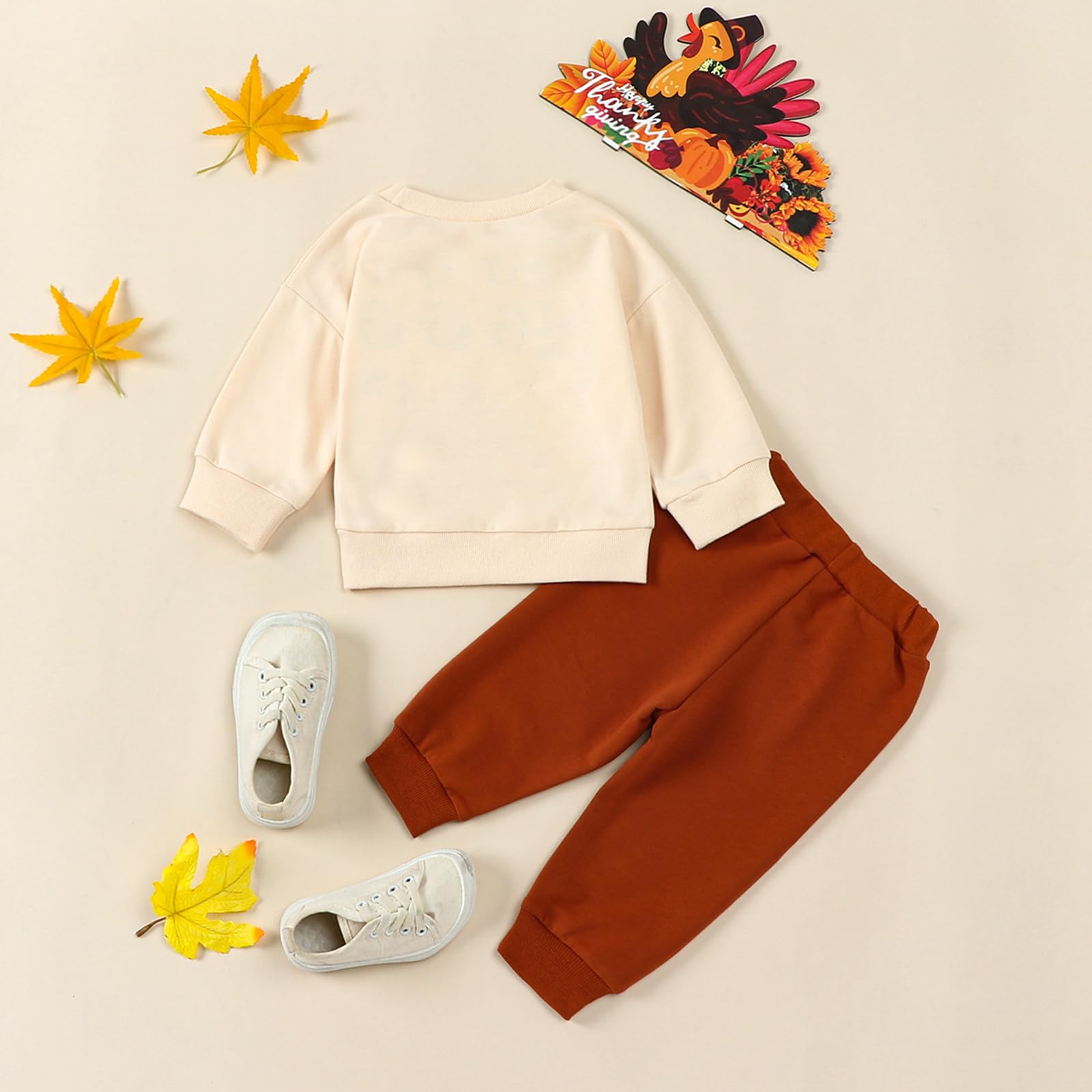 Baby Boy Girl Thanksgiving Outfit Gobble Long Sleeve Sweatshirt Elastic Waist Jogger Pants Set Toddler 2Pcs Outfit (Brown Turkey Leg Day, 18-24 Months)
