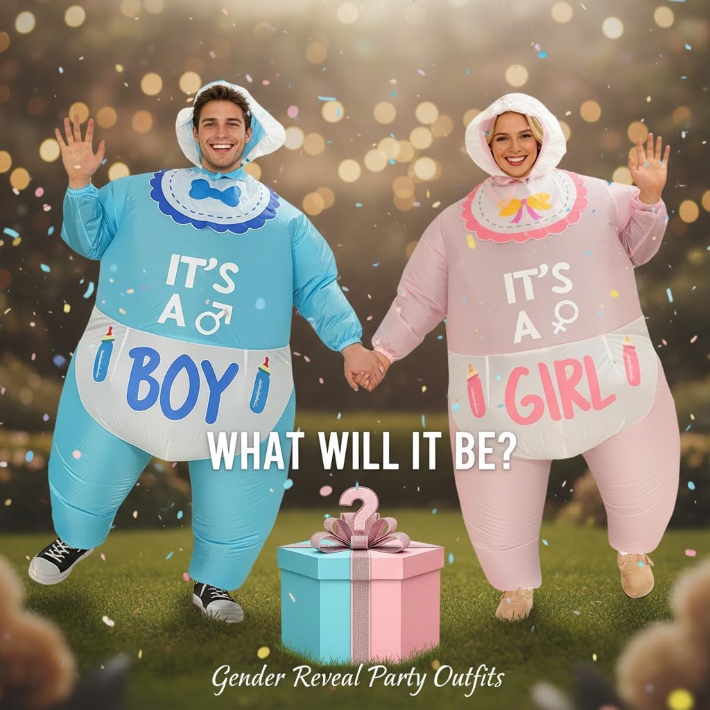 2-Pack Inflatable Baby Costume for Adults - Gender Reveal Baby Shower Costume,Halloween Blow Up Suit & Party Cosplay