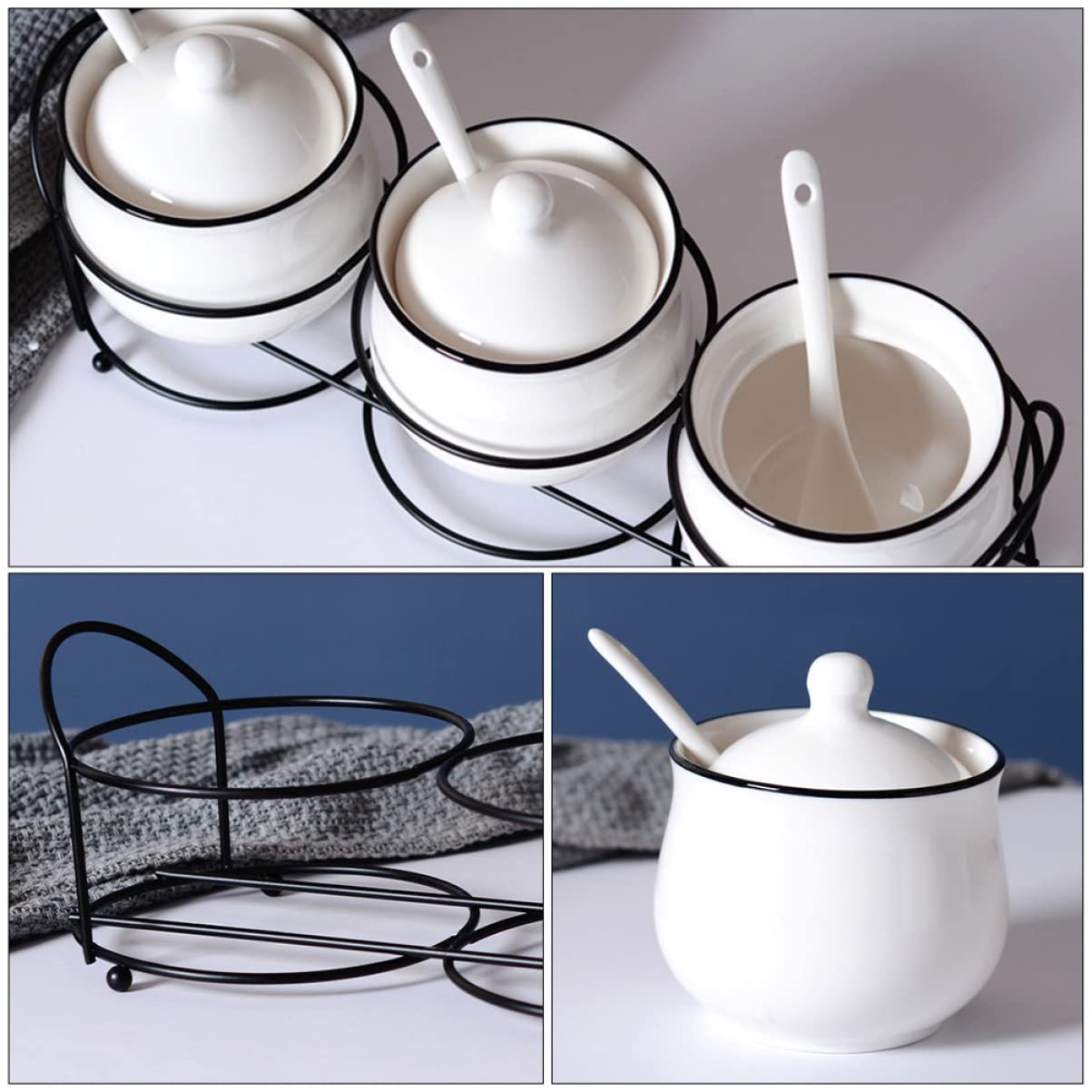 Alipis Set de 4 Pots à Épices en Céramique et Fer, Résistants aux Hautes Températures, Faciles à Nettoyer, Cuisine et Restaurant