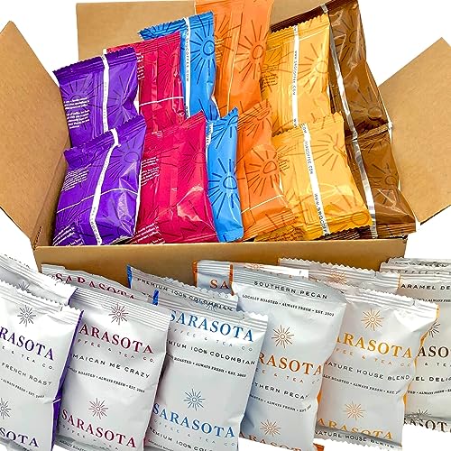 Sarasota Coffee Sampler Packets, Assorted Variety Coffee Packs, Gourmet Ground Coffee Pouches, Medium, Dark, & Flavored Roasts, Single Pot Coffee Packs for Drip Coffee Makers, (2 Oz Bags, Pack of 12) Sarasota Coffee Sampler Packets, Assorted Variety Coffee Packs, Gourmet Ground Coffee Pouches, Medium, Dark, & Flavored Roasts, Single Pot Coffee Packs for Drip Coffee Makers, (2 Oz Bags, Pack of 12)