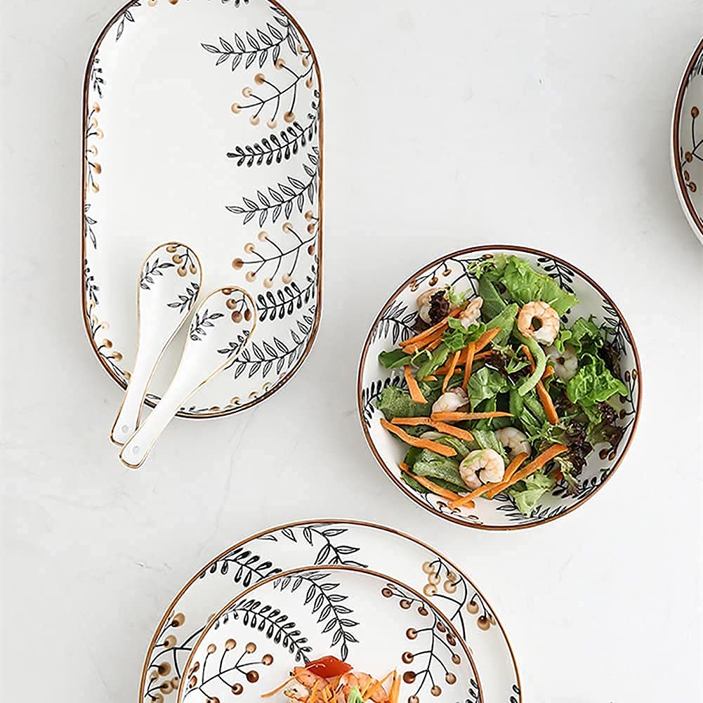 Zestaw zastawy stołowej, ceramiczne zestawy obiadowe, nordycki ręcznie malowany, 28 szt. porcelanowy zestaw obiadowy, zestaw talerzy i misek, do restauracji, wesela (