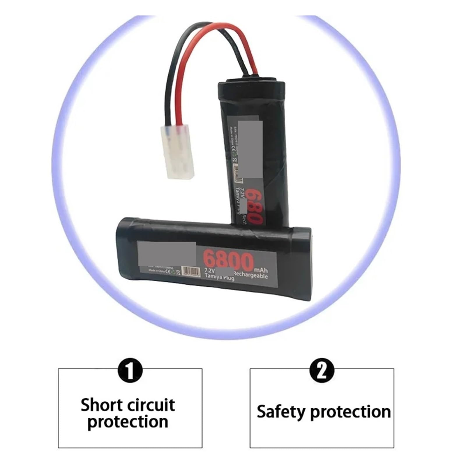 Paquete de 2 baterías de 7.2V 6800mAh, compatibles con Coches, Camiones, Buggies, Barcos y Tanques RC. Baterías Grises de Alta Potencia.