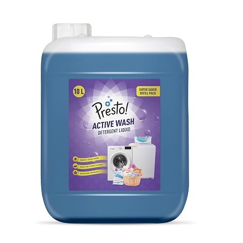 Amazon Brand - Presto! Active Wash Detergent Liquid | 10 Litre | Tough On Stains | Gentle On Fabrics | Machine And Hand Wash