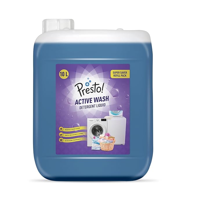 Presto! Active Wash Detergent Liquid | 10 Litre | Tough On Stains | Gentle On Fabrics | Machine And Hand Wash