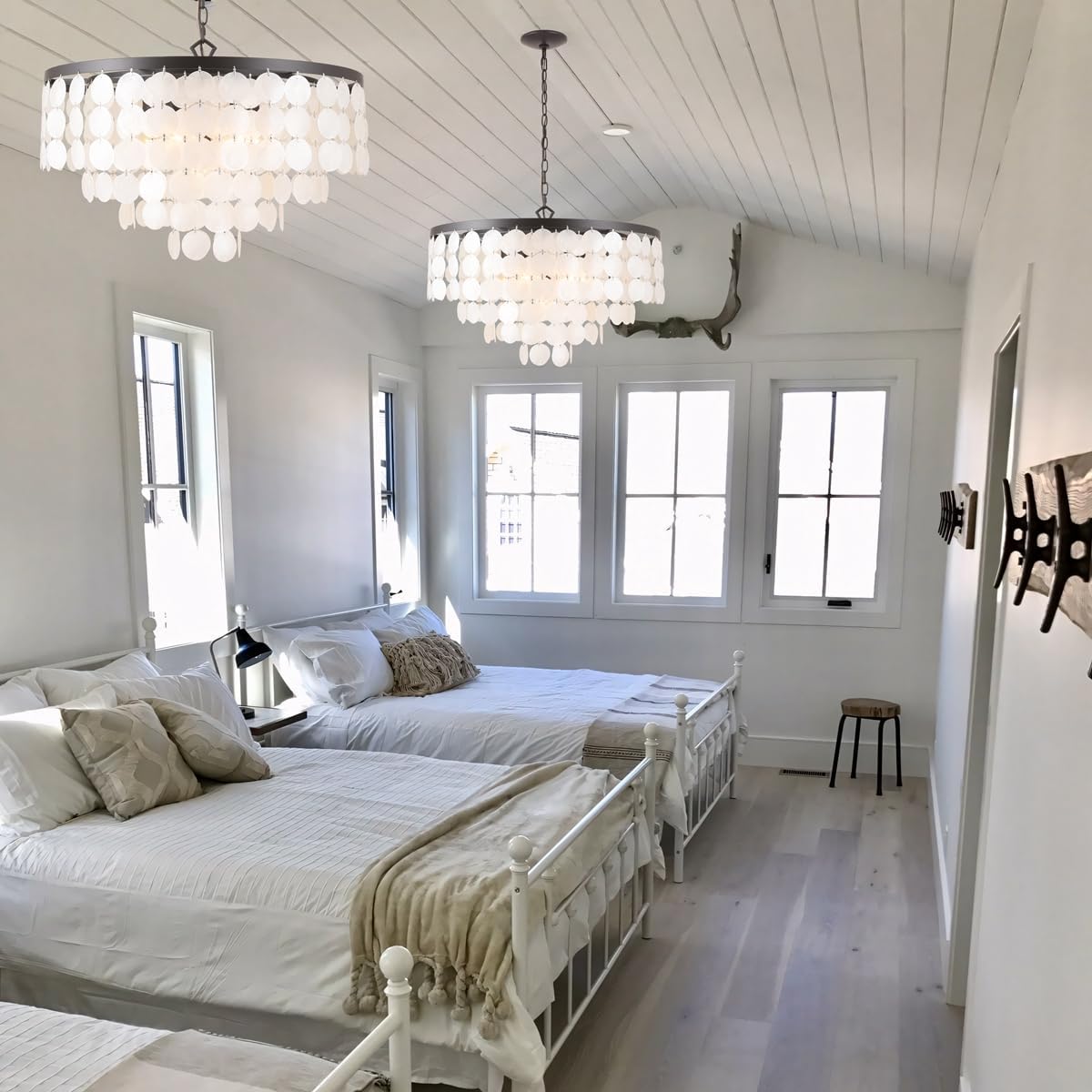 24 Inch Capiz Shell Chandelier Lighting, Antique Bronze Modern Farmhouse Ceiling Light for Dining Room, Kitchen, Bedroom, Entryway, Stairway EH63176C6