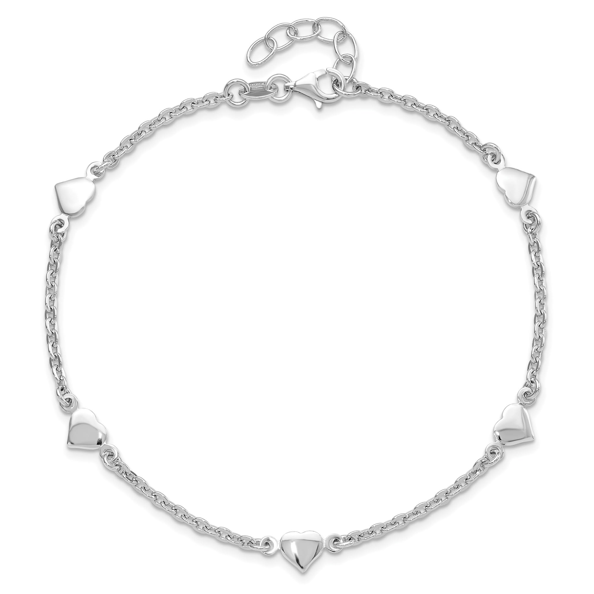 Box catena con cuore perline cavigliera in argento Sterling, Argento, colore: White