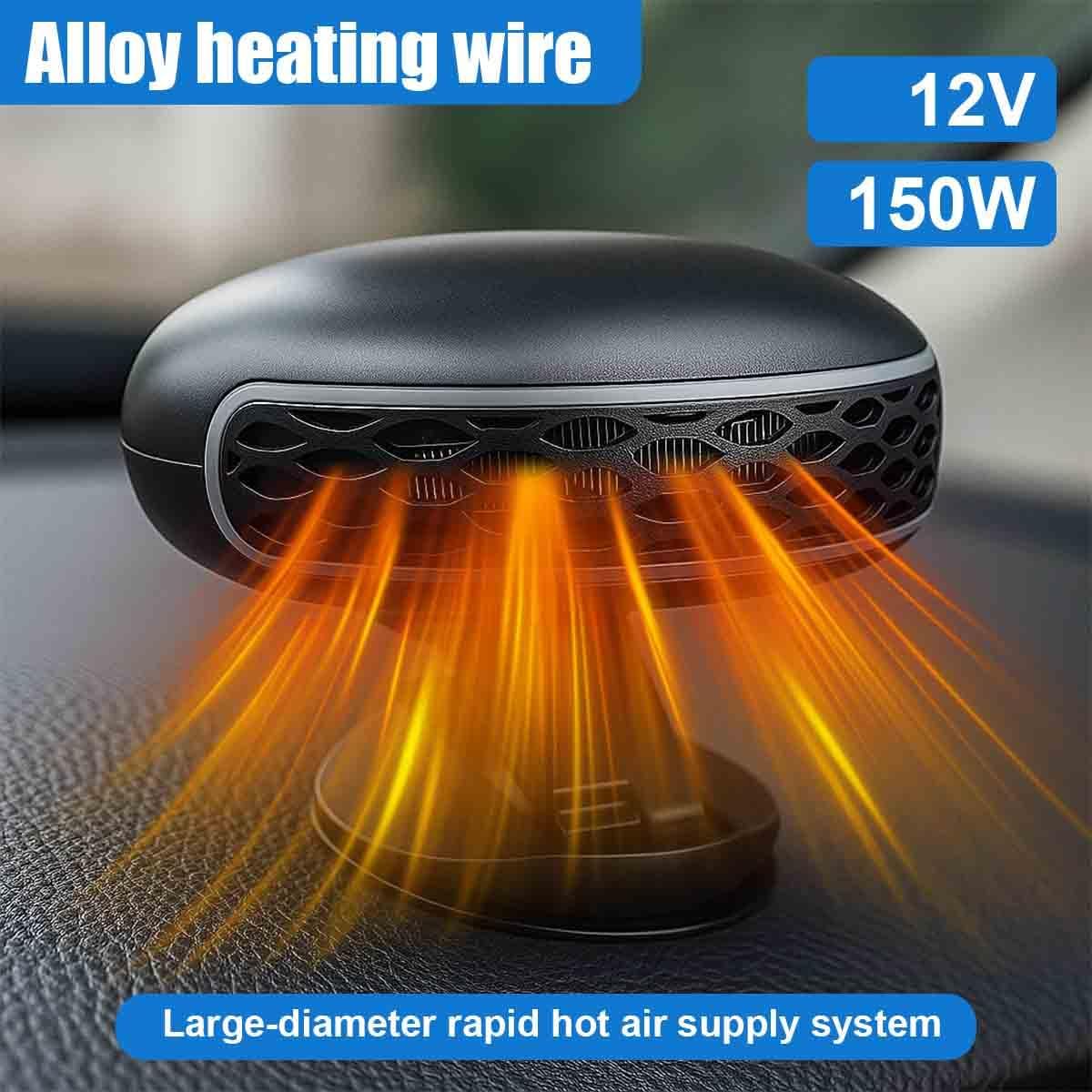 12V 150W Car Heater, Portable 2-in-1 Car Dashboard Defroster with Cigarette Lighter Plug, 360° Rotary Vehicle Fast Heating Fan, Self-Adhesive Windshield Defogger for Most Cars(Black)