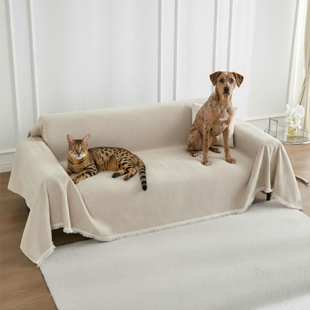 LUNETIO Couch Cover Blanket - Thick Chenille Sofa Cover Protector for Large Couch, Washable Slip Sofa Throw for Dogs, Pets, Cats, Chairs, Cushions &