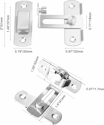 Miniatura 9 de Paquete de 2 pestillos de puerta de granero, 2.76 x 1.97 pulgadas, cierre de puerta abatible de acero inoxidable negro mate, cierre de puerta