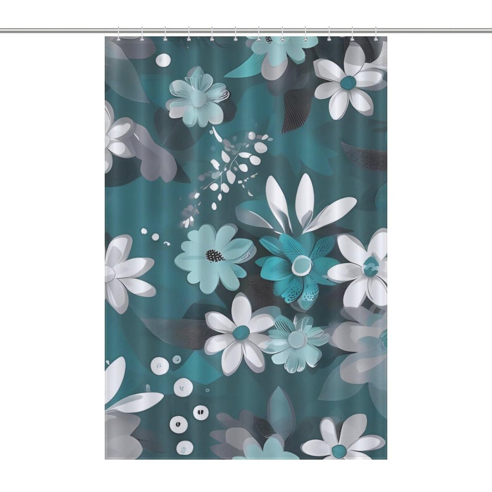 Rideau de douche bleu sarcelle et blanc 122x183 cm en tissu imperméable rustique pour salle de bain